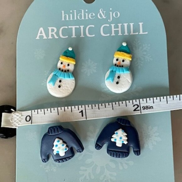 HILDIE & JO Arctic Chill Post Earrings Featuring Snowman & Sweater Designs - Picture 12 of 12